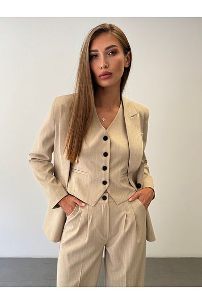 ossons Vonalmintás nadrág kabát mellény 3 részes öltöny