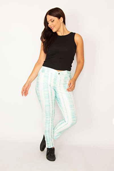 Şans Tekstil Women's Green Batik Patterned Lycra 5 Pocket Jeans 26a34146