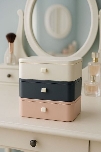 Bayev Mix Color 3Pcs Drawer Jewelry Box Makeup Cosmetic Organizer with Drawers Office Desk Organizer