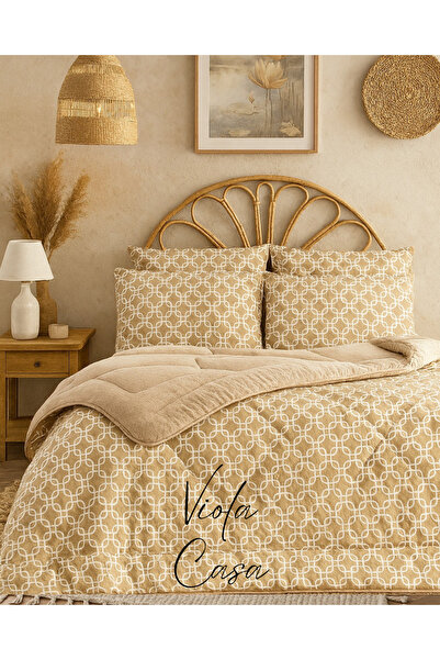 Violacasa Çift Kişilik Welsoft Pufidik Uyku Seti (LASTİKLİ ÇARŞAFLI) Zincir Bej