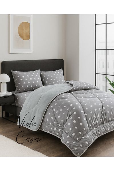 Violacasa Single Welsoft Pufidik Sleeping Set (With Elastic Sheet) Gray Big Star