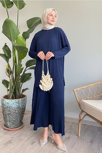 Safgiyim44 Mila Pleated Trousers Tunic Navy Blue
