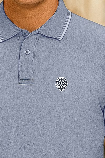 BESSA Ανδρικό γκρι μπλουζάκι με γιακά πόλο Lion Printed χωρίς τσέπη Κανονική εφαρμογή χωρίς κουλουριασμένο ύφασμα Interlock