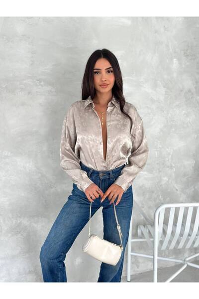 JESSE STORY Satin Self Leopard Patterned Women's Shirt