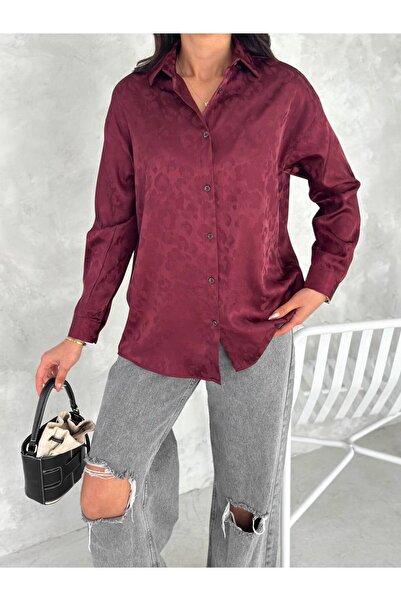 JESSE STORY Saten Kendinden Leopar Desenli Kadın Gömlek