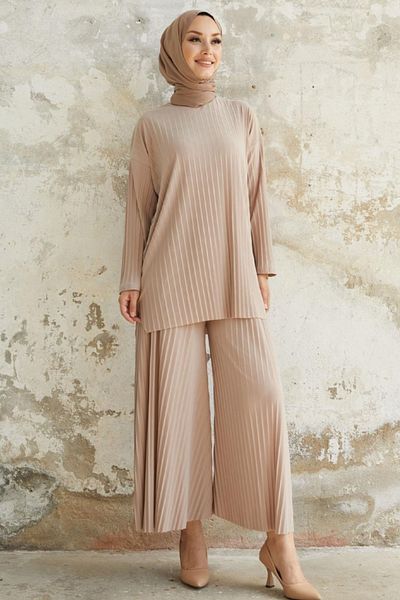 Safgiyim44 Mila Pleated Trousers Tunic Bone Color