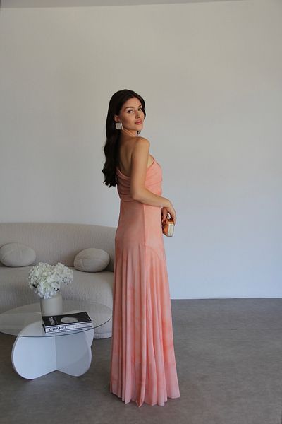 Julidress Patterned One Shoulder Lined Premium Chiffon Tulle Dress