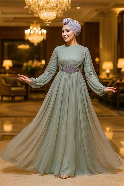 Neva Style Βραδινό φόρεμα Hijab Tulle Mint 54230mint