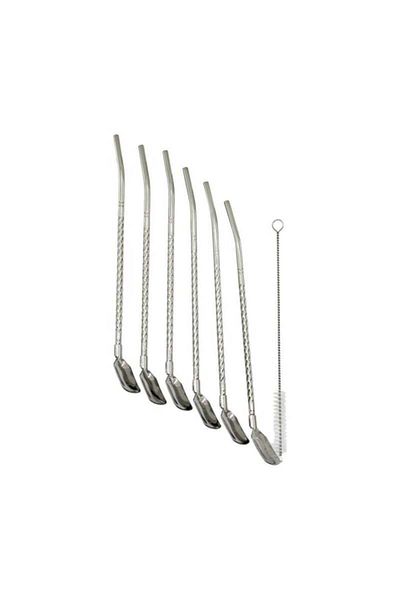 Enfa Straw Set with Spoon 6 Pieces Stainless Steel, Metallic Color