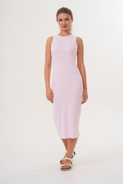 Basics&More Women's Pink Ribbed Camisole Midi Dress – Sleeveless, Crew Neck, Casual Comfortable Fit