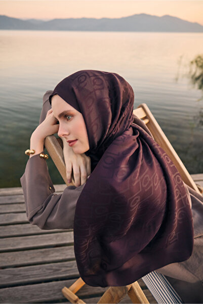 Qef İpek Jakar Monogram Şal Mürdüm