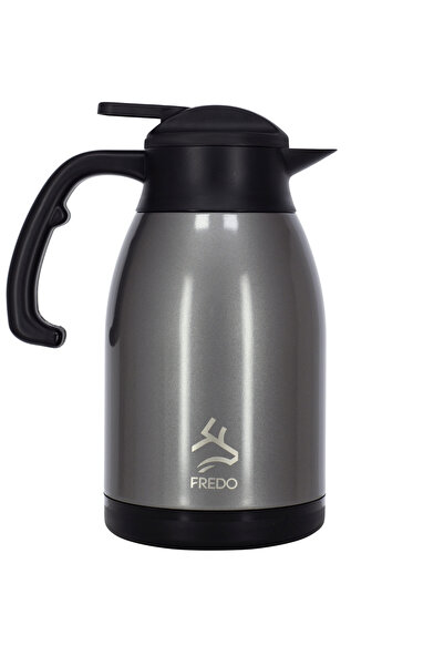 FREDO Big Therm 2 Lt Stainless Steel Metallic Gray Tea Thermos, 24 Hours Cold, 12 Hours Hot
