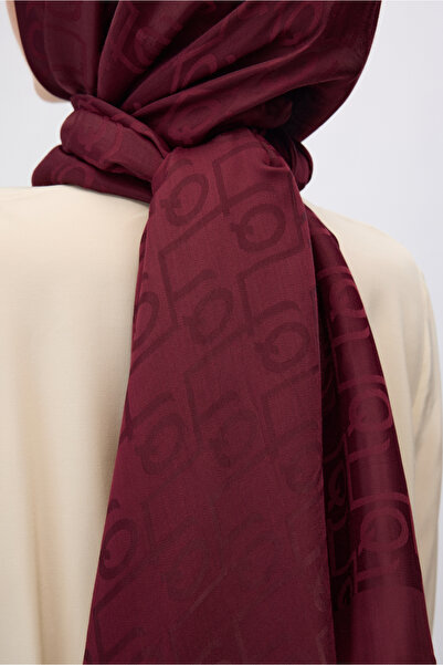 Qef İpek Jakar Monogram Şal Bordo