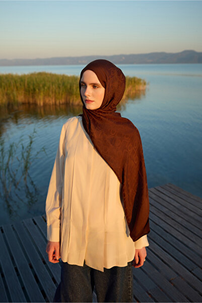 Qef İpek Jakar Monogram Şal Acı Kahve