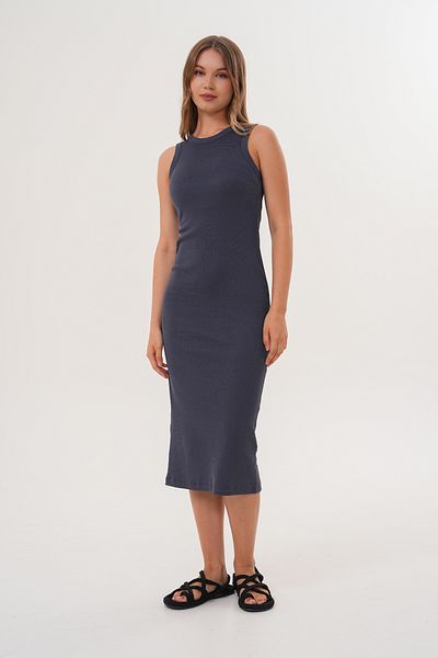 Basics&More Women's Smoked Rib Camisole Midi Dress – Sleeveless, Crew Neck, Casual Comfortable Fit