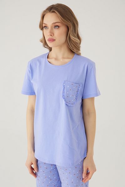 TURAY Wishes Comfort Kısakol 100% Cotton Women's Mind Blue Pajama Set