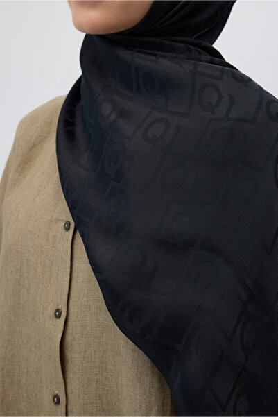 Qef Silk Jacquard Monogram Shawl Black