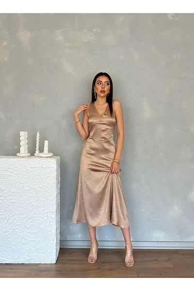 Nesil Kıraçlı Satin Midi Special Occasion Αποφοίτηση Αρραβώνα Βραδινό Φόρεμα Γυναικείο Φόρεμα