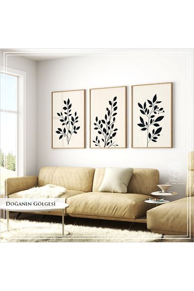 Tablomtr Masă decorativă din 3 piese cu sticlă cu cadru metalic imprimat digital - Umbra naturii