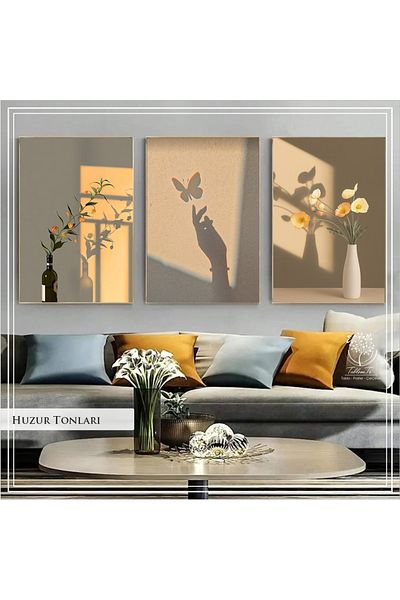 Tablomtr Masa decorativa din 3 piese cu sticla cu cadru metalic imprimat digital - nuanțe de pace