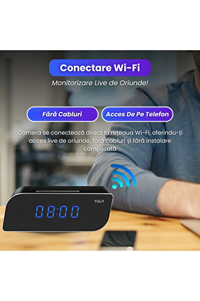 Vala Tech Camera Spion Wi-fi Ip Ascunsa In Ceas Desteptator ®️,64 Gb,1080p Hd,microfon,infrarosu