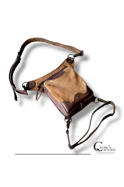 Crow'sRoom Handmade Deri Bel Ve Bacak Çantası (BÜYÜK MODEL KAHVE&TABA)