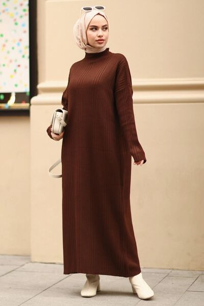 Kirazgym Φόρεμα Hijab με μακρύ πλεκτό Ravza με ραβδώσεις