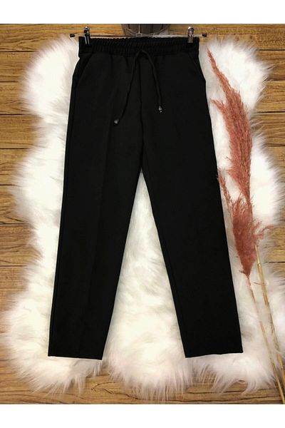 Maystore Pantaloni de damă Lucia din material textil cu talie elastică, cu buzunare, cu croiala morcov