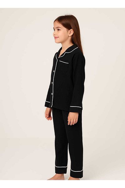 Tosyalı Burak Bebe Shirt Collar Buttoned Unisex Kids Muslin Pajama Set