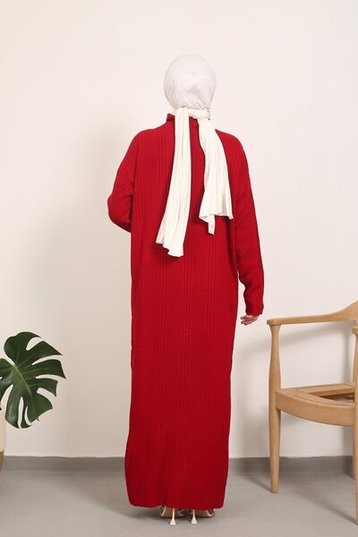 Kirazgym Ravza Fitil Detaylı Uzun Triko Tesettür Elbise