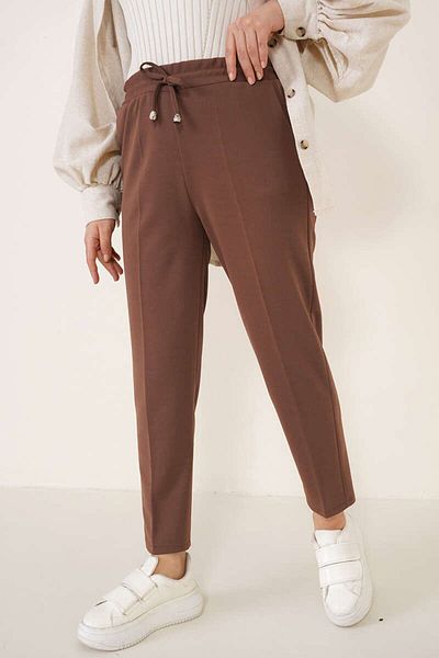 Maystore Women's Bitter Brown Carrot Cut Pants – High Waist, Elastic Waist, Ankle Length Fabric Pants