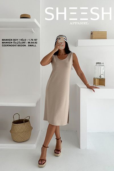 SHEESH APPAREL Basic Modal Summer Dress with Beige Straps
