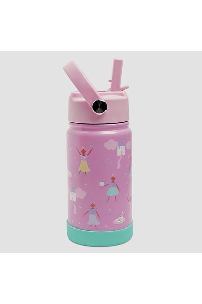 Bamboo Bark Little Ballerina-Castle Insulated Water Bottle with Straw & Handle –Double Wall Thermos Flask