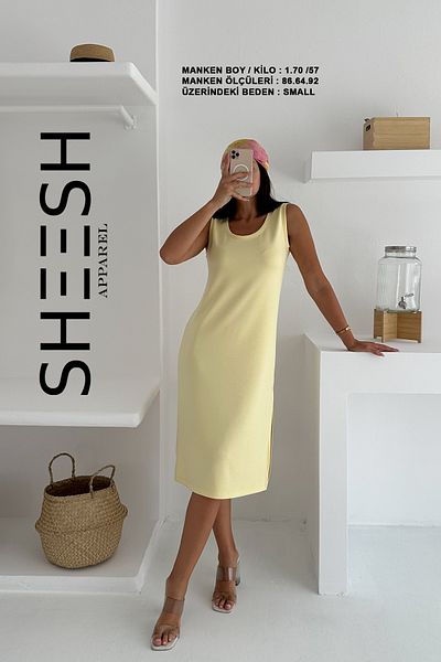 SHEESH APPAREL Basic Modal Summer Dress with Yellow Straps
