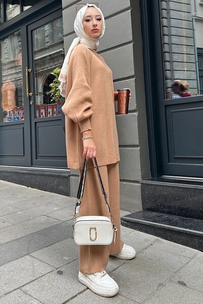 Maystore Σετ Πλεκτό Ατσάλινο Πλεκτό Τούνικ και Παντελόνι - Μανίκι Μπαλόνι