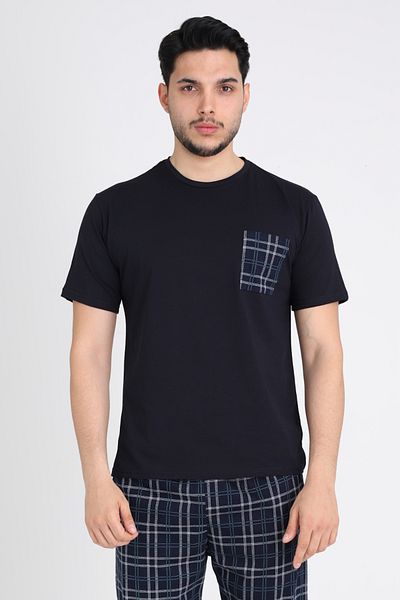 TURAY Σετ πιτζάμες Leeds Wrist 100% βαμβακερό ανδρικό καρό Navy Blue
