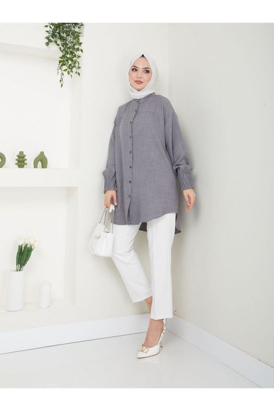 Maystore Linen Combination - Ribbed Detailed Shirt and Carrot Pants Set