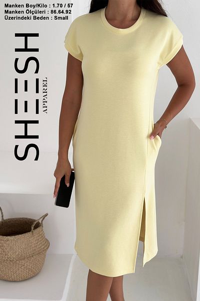SHEESH APPAREL Yellow Low Sleeve Modal Summer Dress