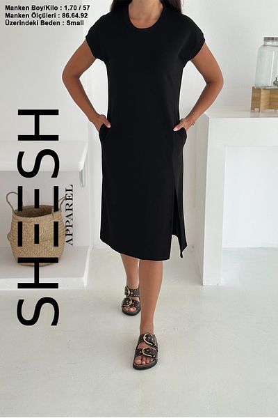 SHEESH APPAREL Black Low Sleeve Modal Summer Dress