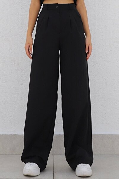 Kirazgym Kadın Dabıl Krep Bol Paça Yüksek Bel Palazzo Kumaş Pantolon