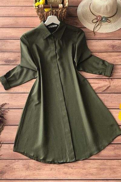 Kirazgym Γυναικείο πουκάμισο Χακί Boyfriend Tunic