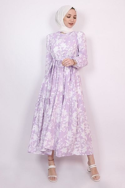 ENDERON Λευκό Floral Flared Hijab εποχιακό φόρεμα
