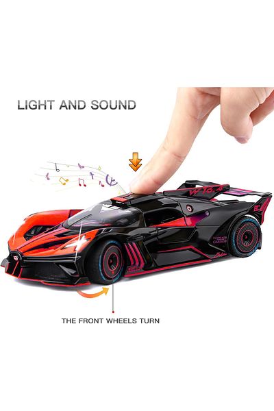 PLAYZO 1:24 Bugatti Bolide Die-Cast Alloy Model Car – Pullback Action with Sound & Light Metal Body
