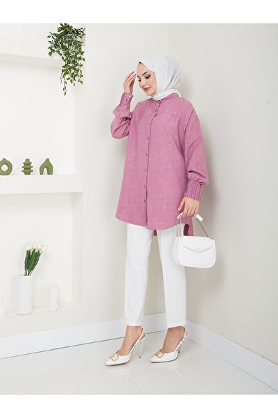 Maystore Συνδυασμός λινό - Σετ με ραβδώσεις με λεπτομέρεια πουκάμισο και καρότο παντελόνι