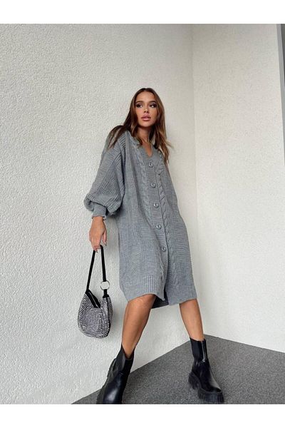 Kirazgym Women's Long Hair Knitted Balloon Sleeve Cardigan
