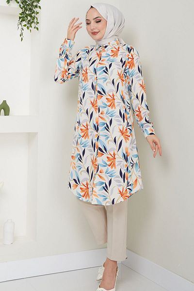 Kirazgym Leaf Patterned Viscose Tunic