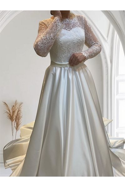 MODA Ecru m Neck Classic Corset Ready Size Wedding Dress