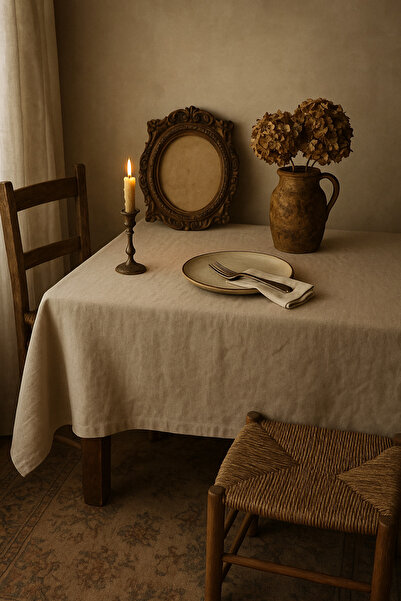 Soft Kare CORTINA DE MASĂ BEJ DIN IN ORGANIC VINTAGE NATURAL