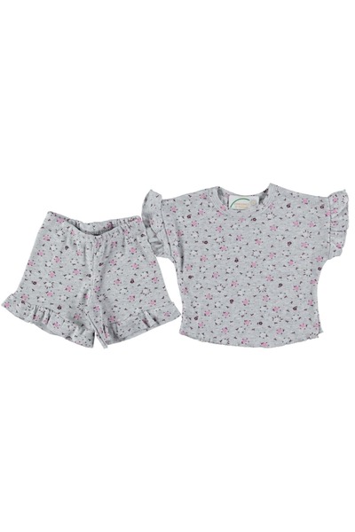 Balgüneş Tekstil Firfirli Reported Patterned Tshirt Short Set Pink