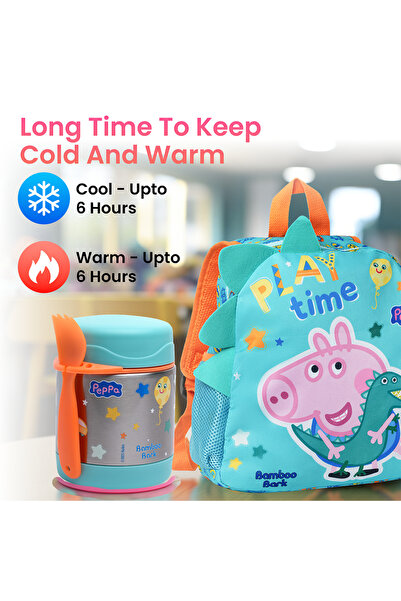 Bamboo Bark Peppa/George Pig Insulated Stainless Steel Food Jar with Spoon – Kids Thermal Lunch Container